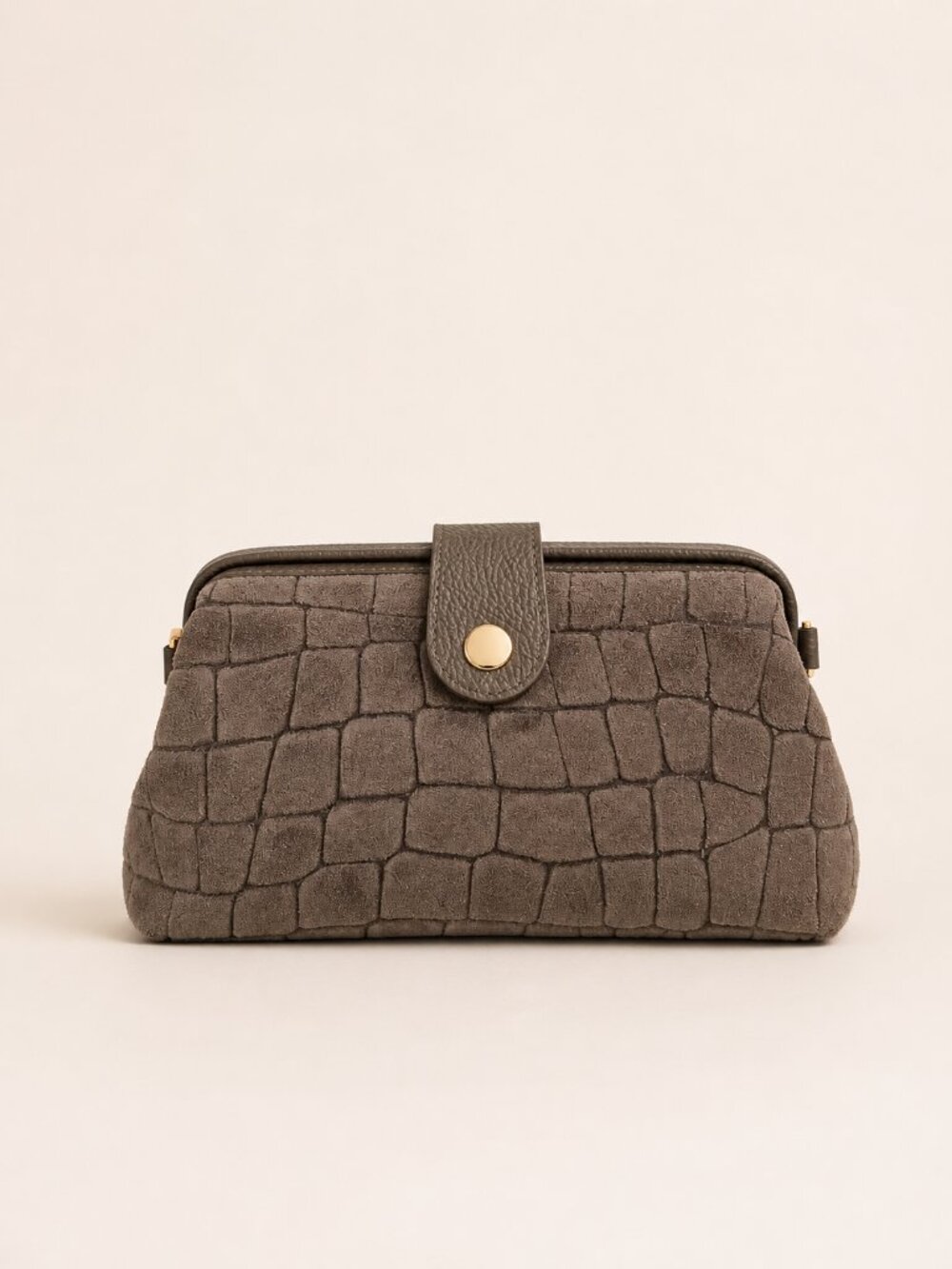 Taupe Italian Suede Crossbody Bag, Croc Embossed Leather Purse, Small Crossbody